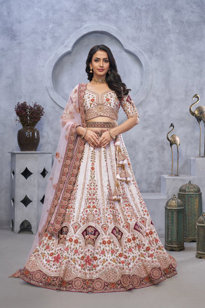 Bridal Light Purple Lehenga with Zari Paisley Embroidery, Silk Patches, and Regal Peacock Motifs