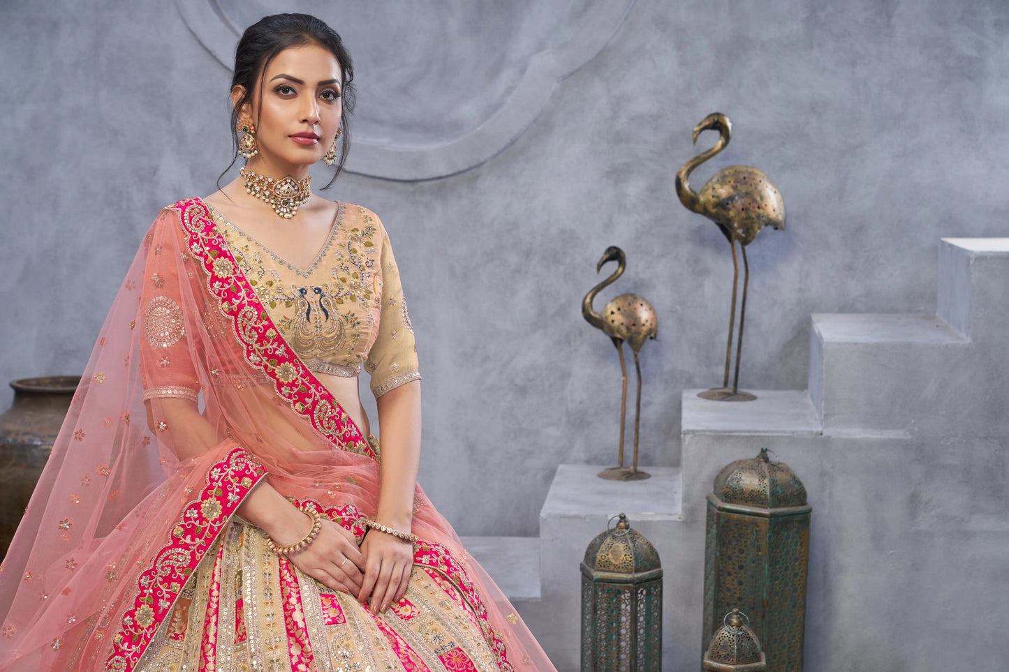 Radiant Chiku-Pink Bridal Silk Lehenga