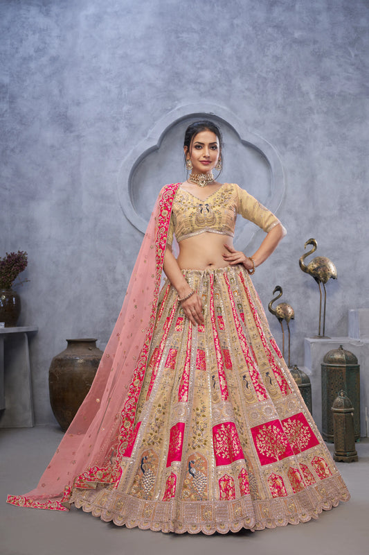 Radiant Chiku-Pink Bridal Silk Lehenga