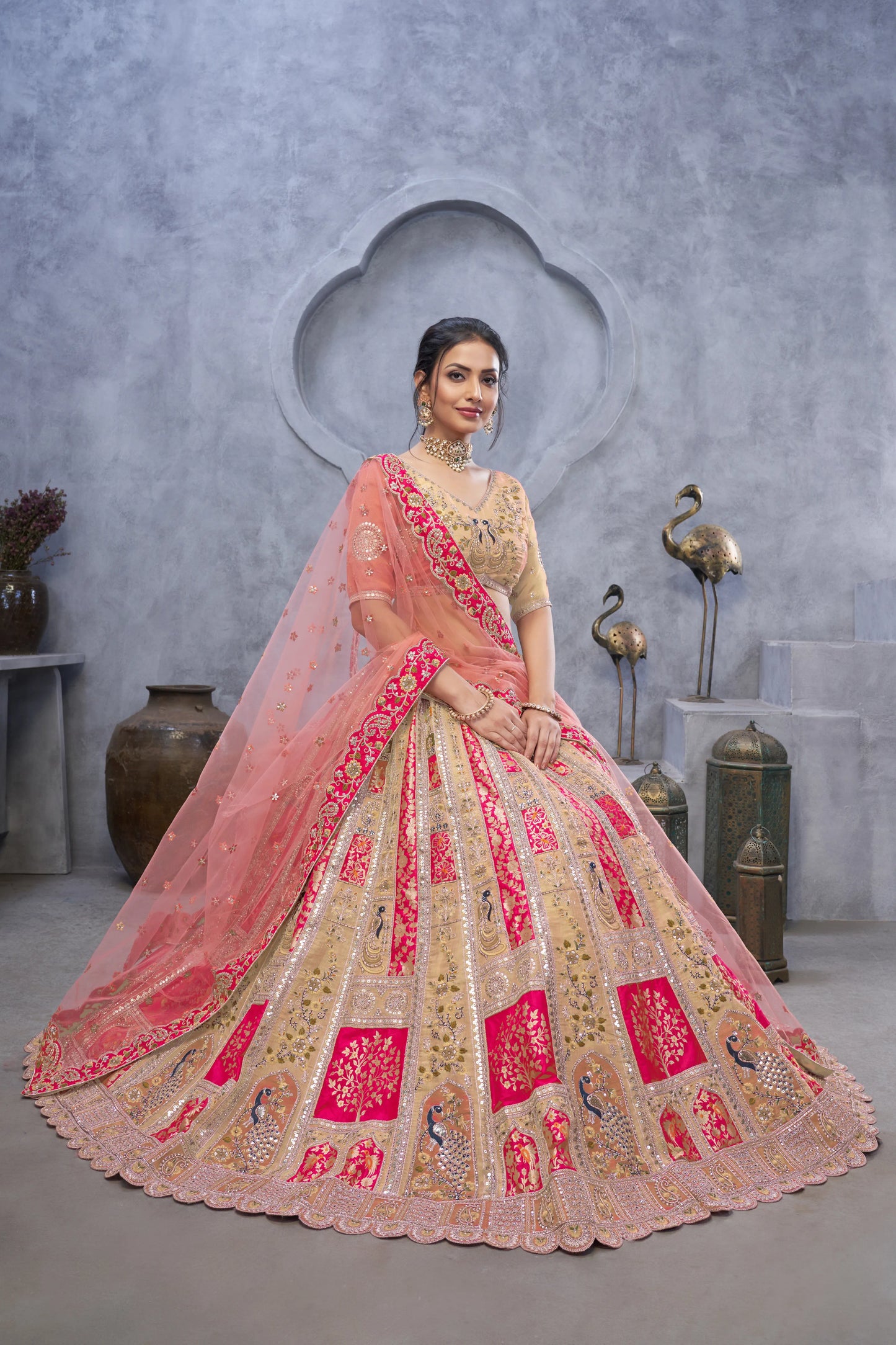 Radiant Chiku-Pink Bridal Silk Lehenga