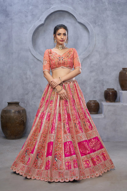 The bagh collection: Peach Lenega embodded by Thread and Sequin Embellished Lehengas