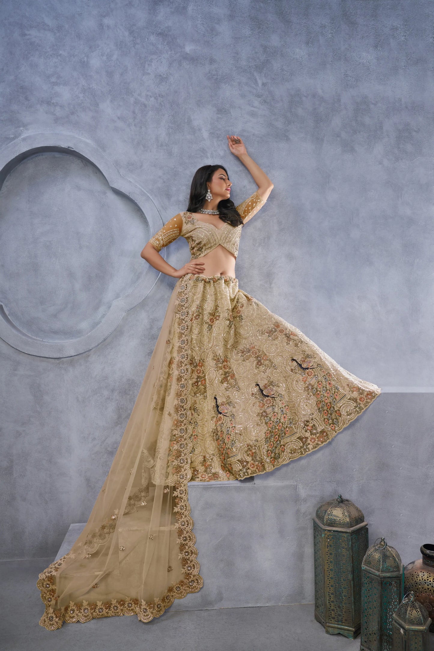 Alluring Bel Butti pattern Sangeet Lehenga Choli