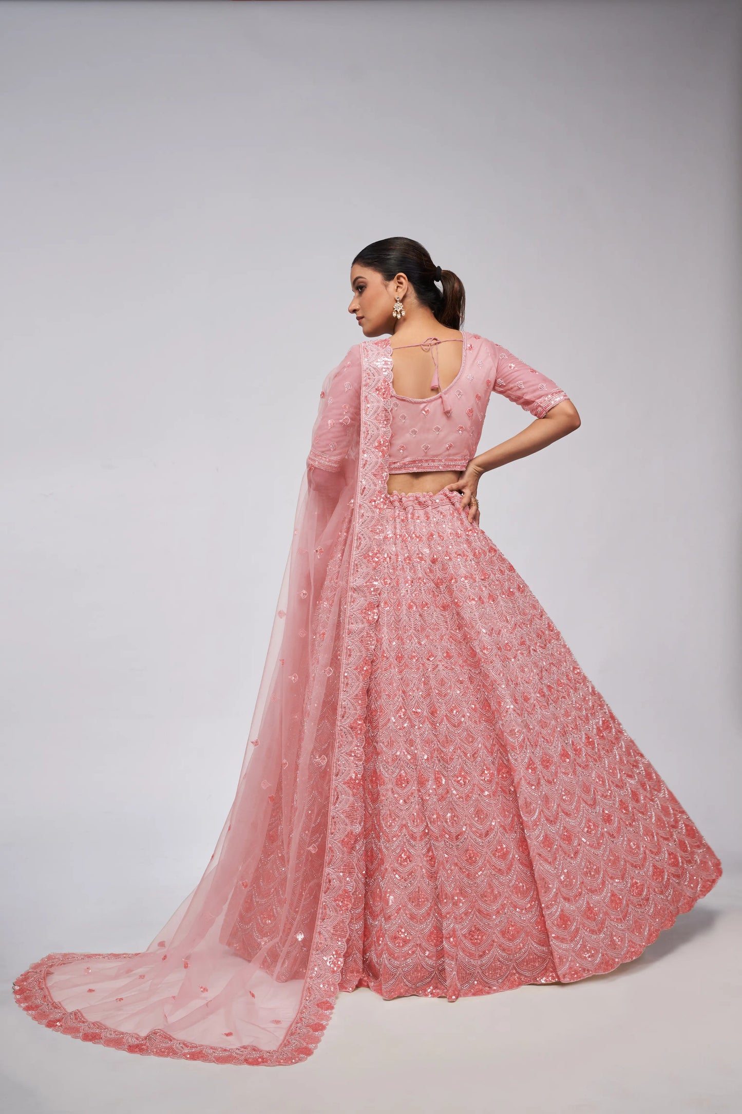 Rose Pink diamond pattern embroidered Girlish lehenga