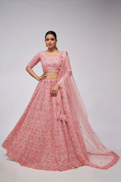 Rose Pink diamond pattern embroidered Girlish lehenga