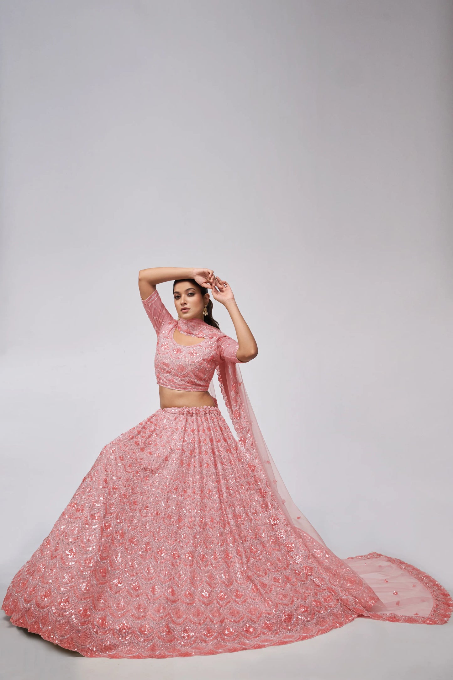 Rose Pink diamond pattern embroidered Girlish lehenga