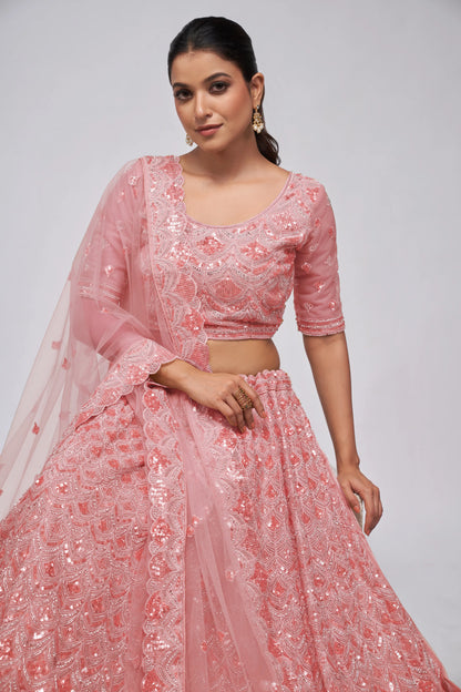 Rose Pink diamond pattern embroidered Girlish lehenga