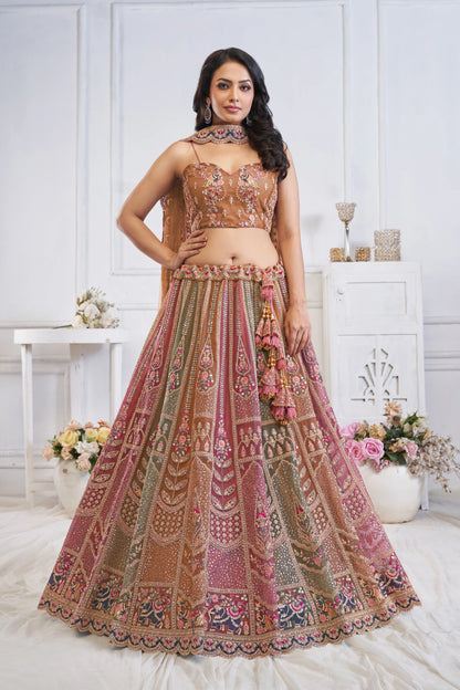 Majestic Musatrd Zari Weaving Net Lehenga Choli With Dupatta