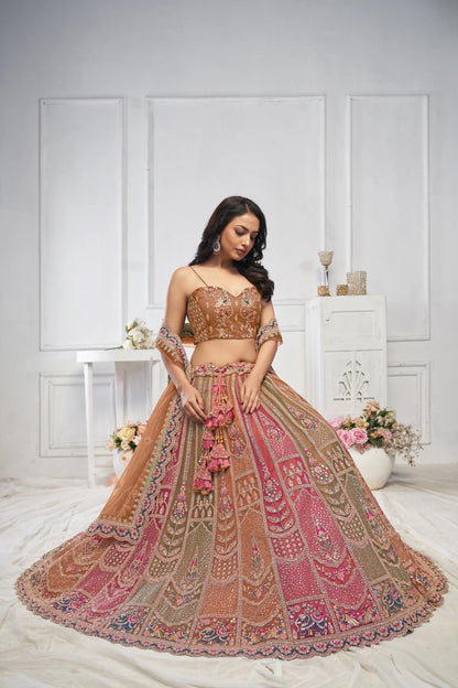 Majestic Musatrd Zari Weaving Net Lehenga Choli With Dupatta