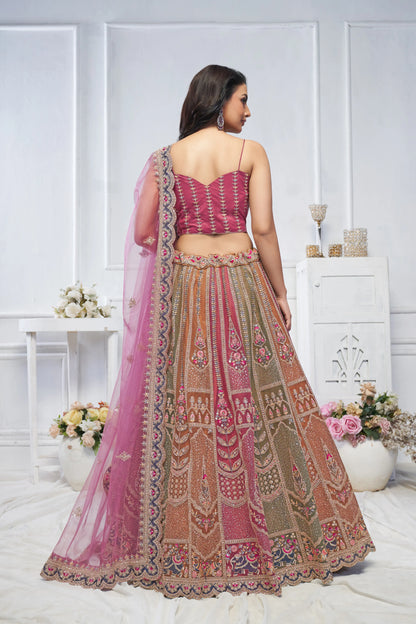 Majestic Multi-Color Zari Weaving Net Lehenga Choli With Dupatta