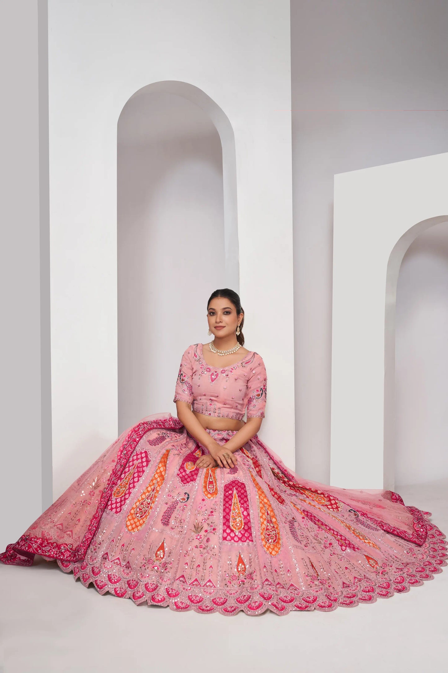 Elegenat Peacock and Paisely motifs rose Pink  Silk color traditional lehenga choli