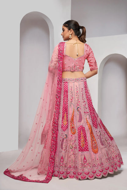 Elegenat Peacock and Paisely motifs rose Pink  Silk color traditional lehenga choli