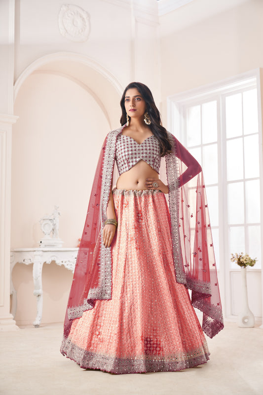 Mystic Peach embroidered  Zari and sequins work perfect stylish lehenga