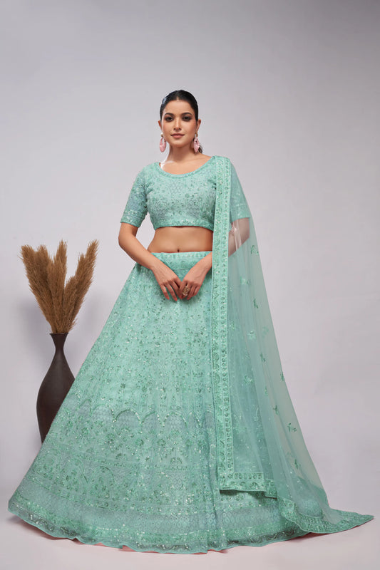 Light Green sequins adorned with pearl and sequins Intricate Embellishments for beautiful bride