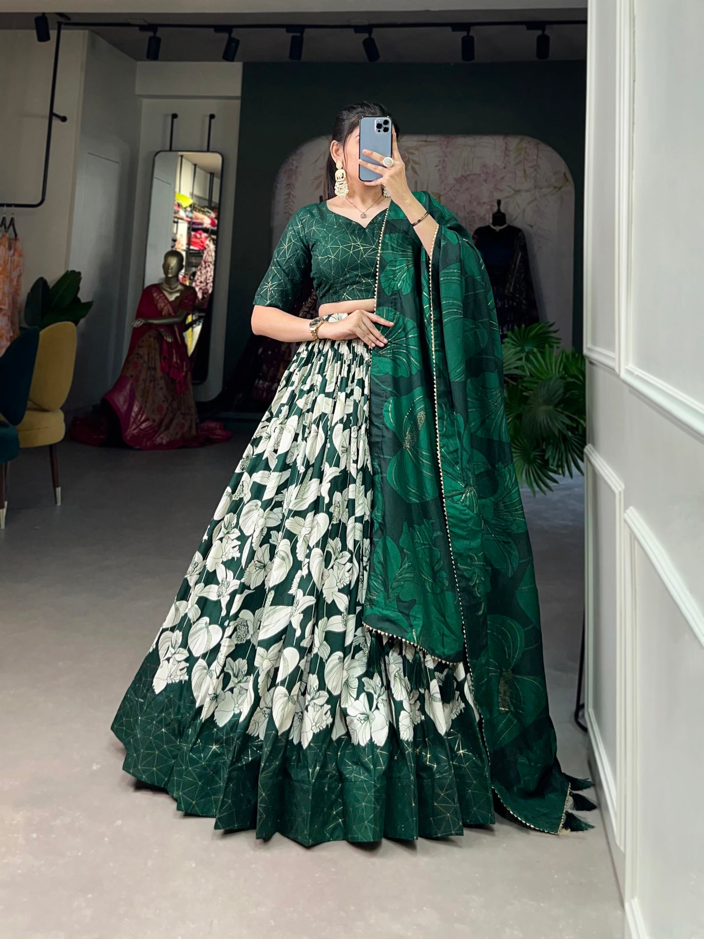 Tussar Silk Floral Print Lehenga Choli With Tussel