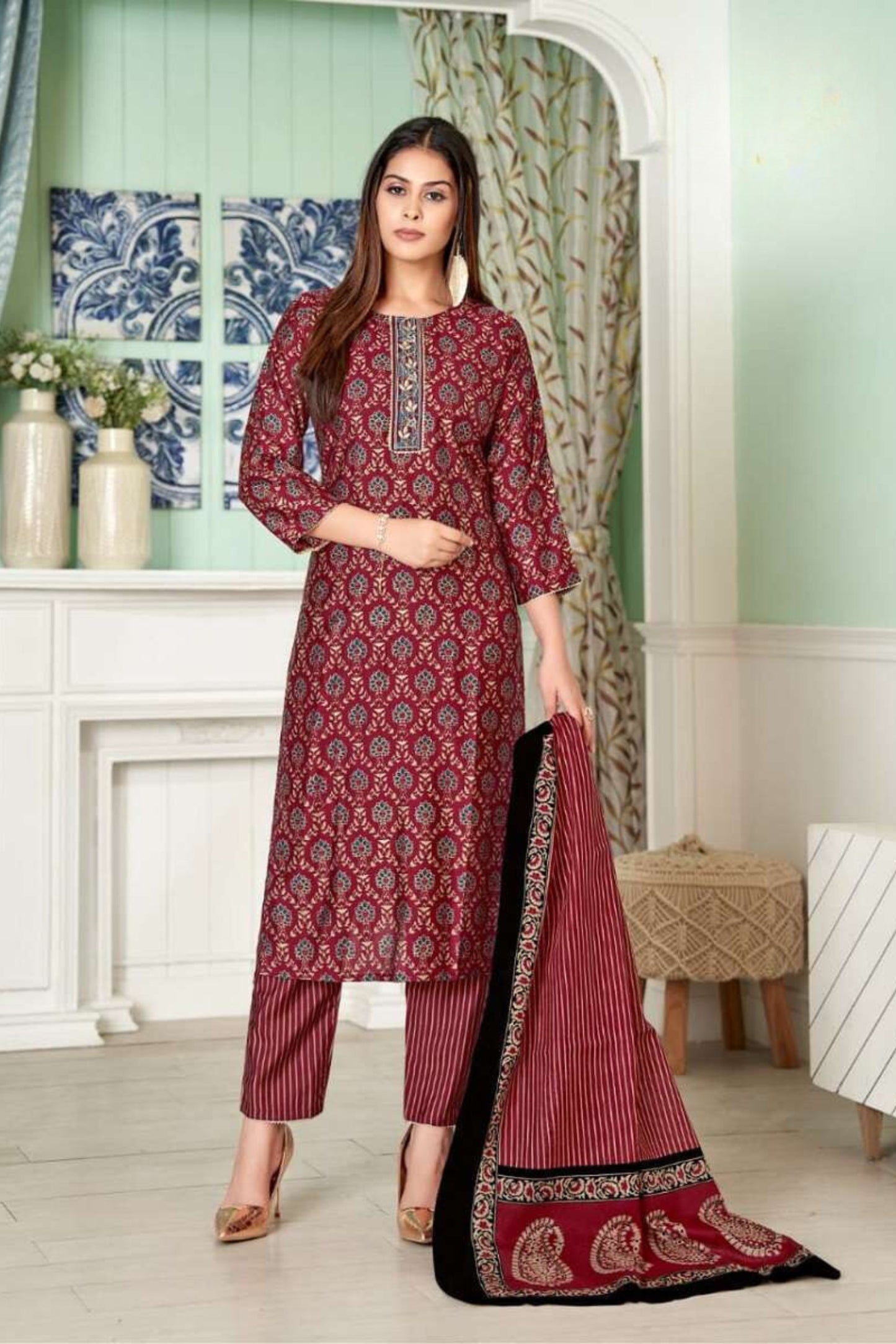 Pure Cotton Kurti Set with Dupatta and Pant with Pocket