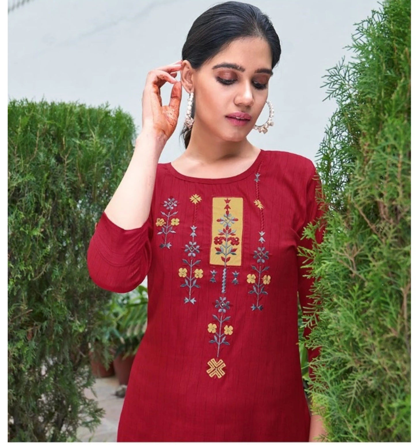 Fancy Italian Rayon Hand Work Kurtis