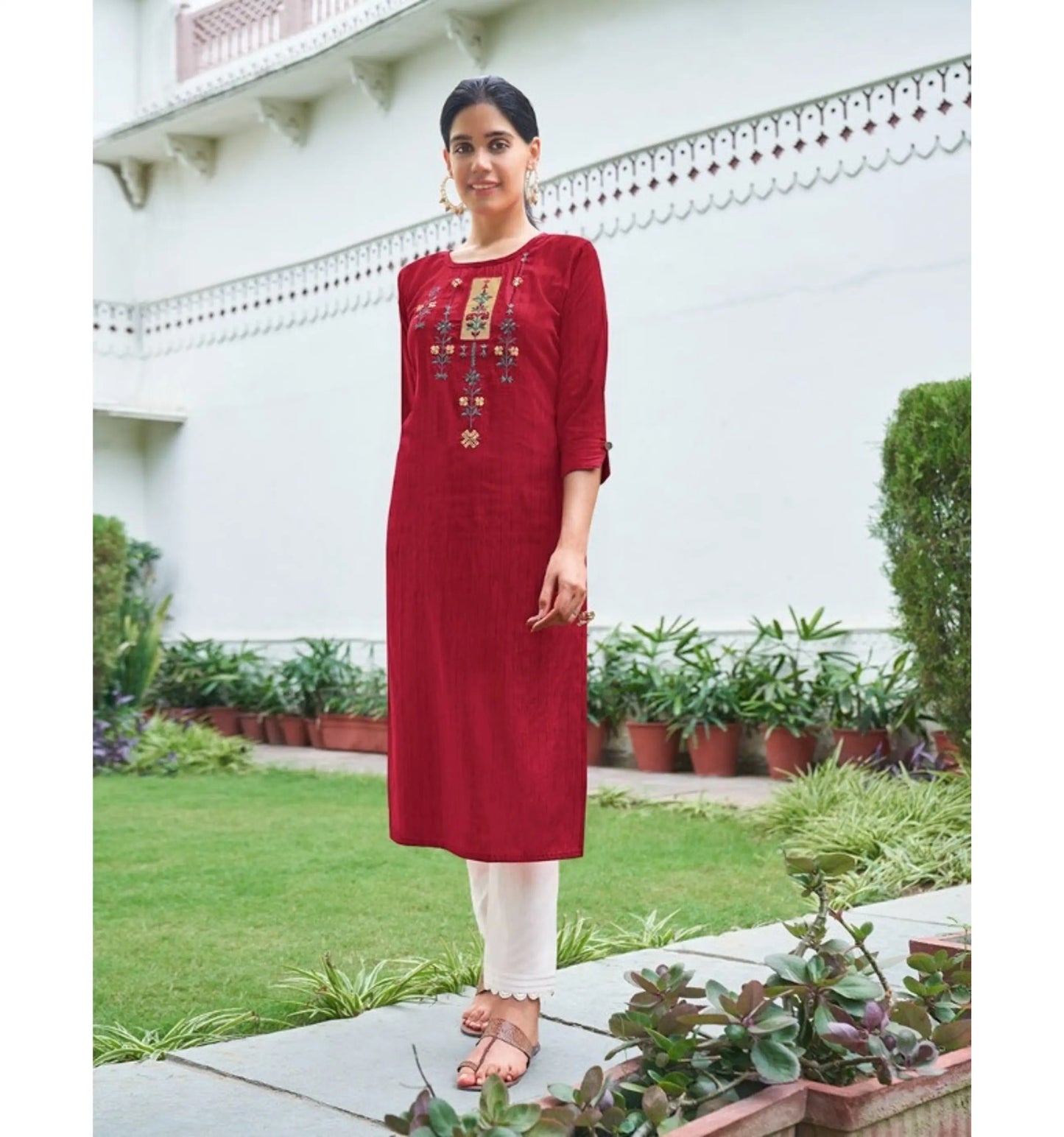 Fancy Italian Rayon Hand Work Kurtis