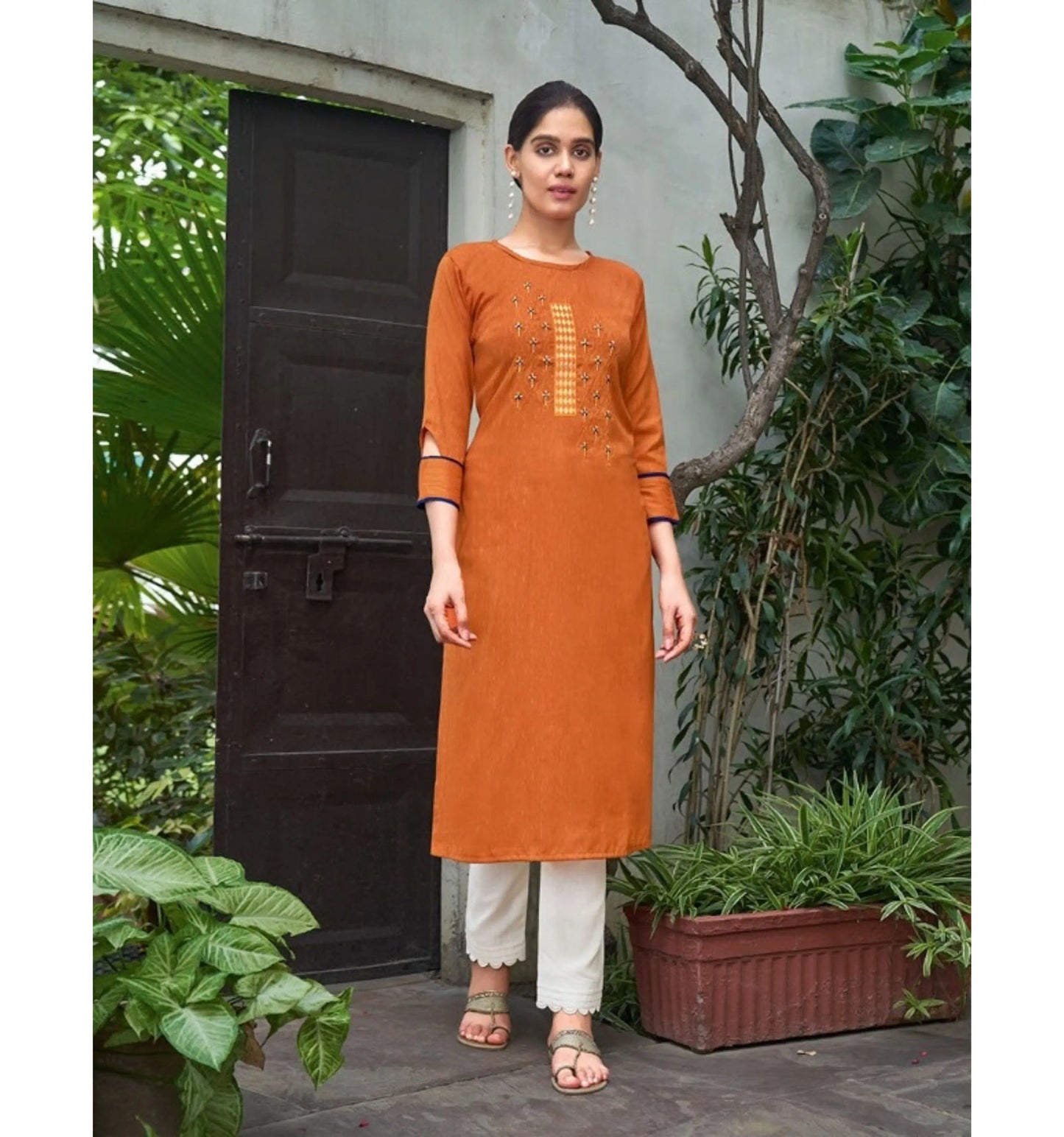 Fancy Italian Rayon Hand Work Kurtis