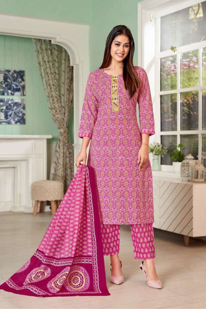 Pure Cotton Kurti Set with Dupatta and Pant with Pocket