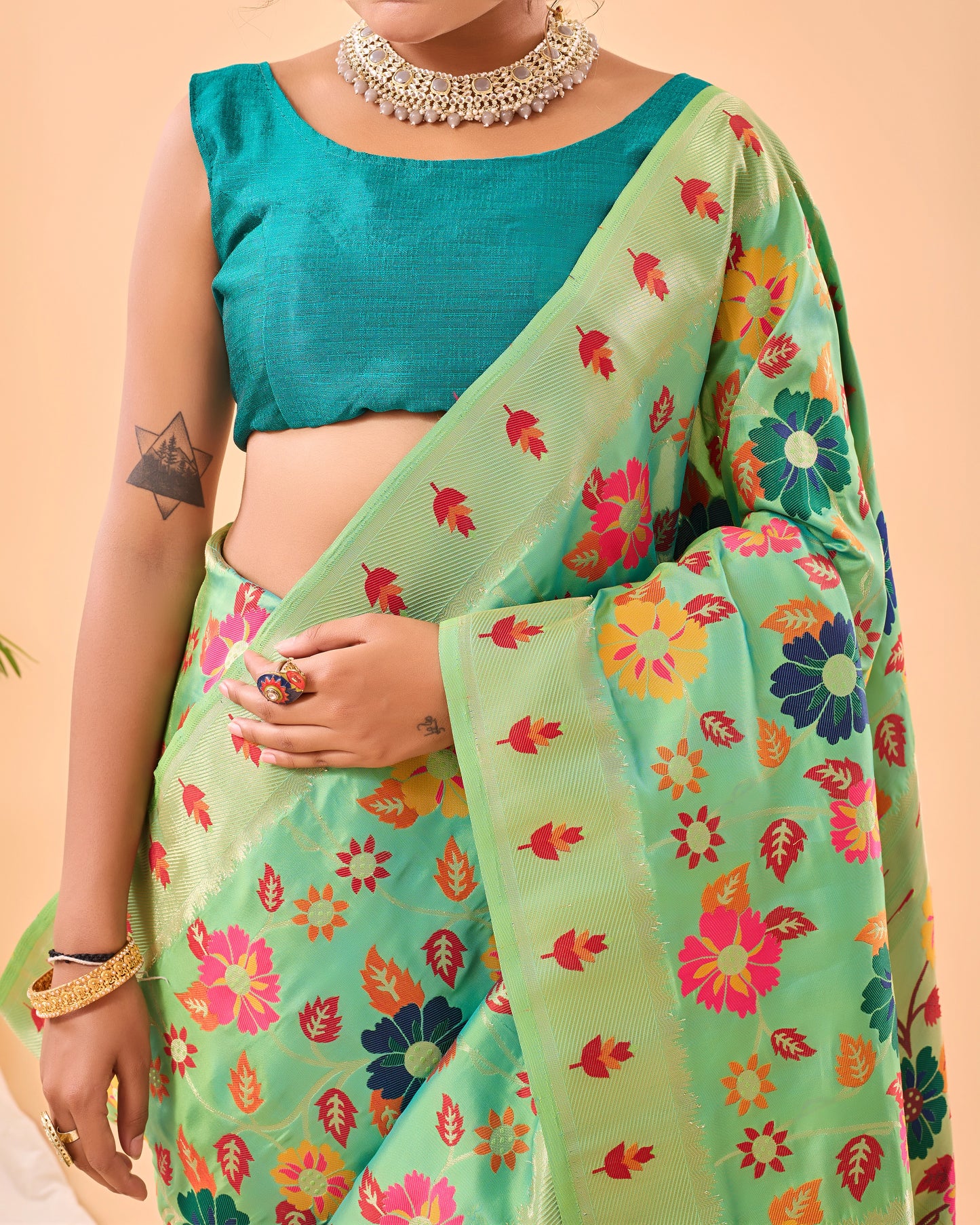 Party Perfect Floral Print Silk Saree