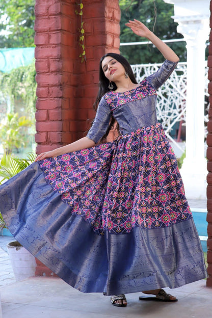 Beautiful Patola Print Jacquard Soft Silk Gown