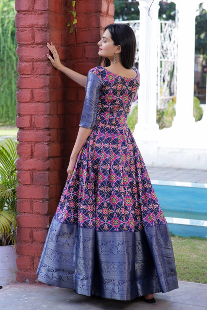 Beautiful Patola Print Jacquard Soft Silk Gown