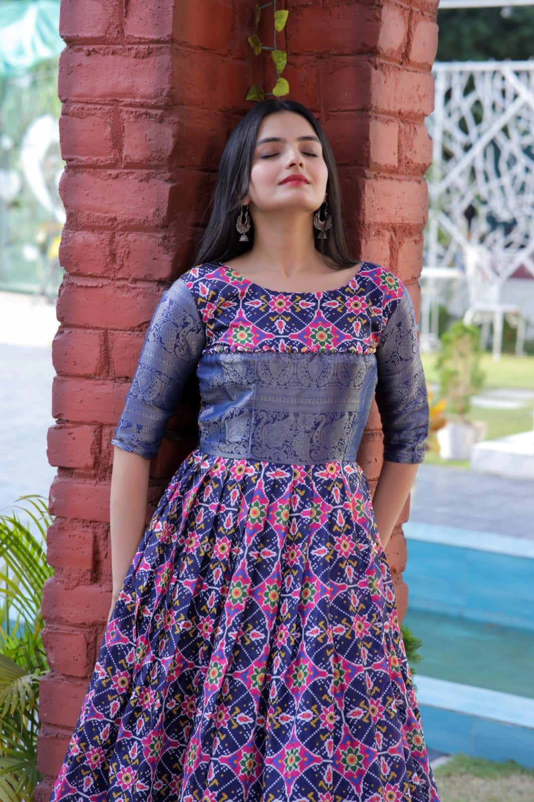 Beautiful Patola Print Jacquard Soft Silk Gown