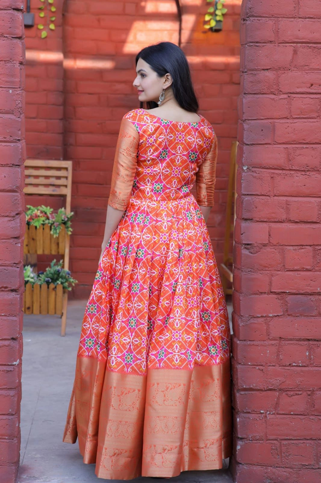 Beautiful Patola Print Jacquard Soft Silk Gown