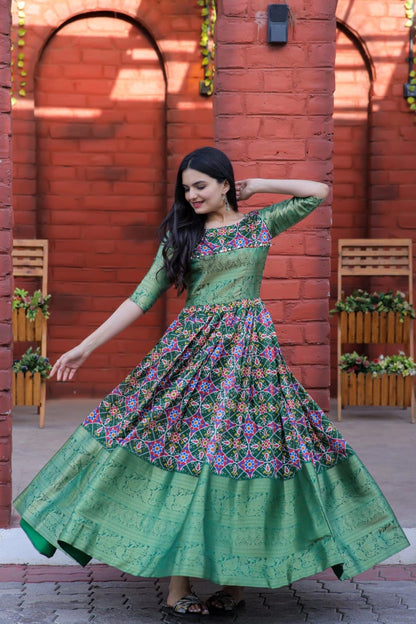 Beautiful Patola Print Jacquard Soft Silk Gown