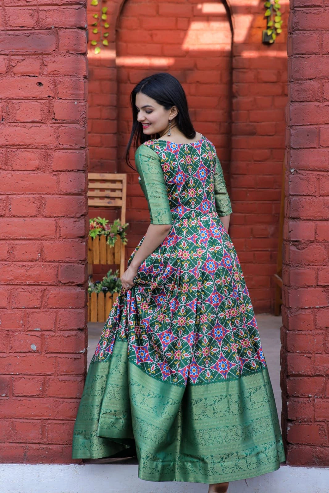 Beautiful Patola Print Jacquard Soft Silk Gown