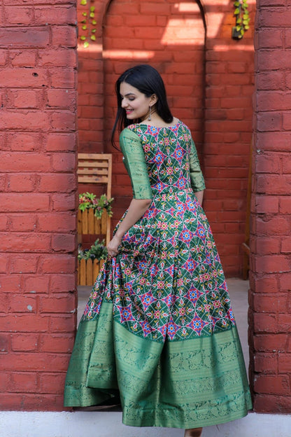 Beautiful Patola Print Jacquard Soft Silk Gown