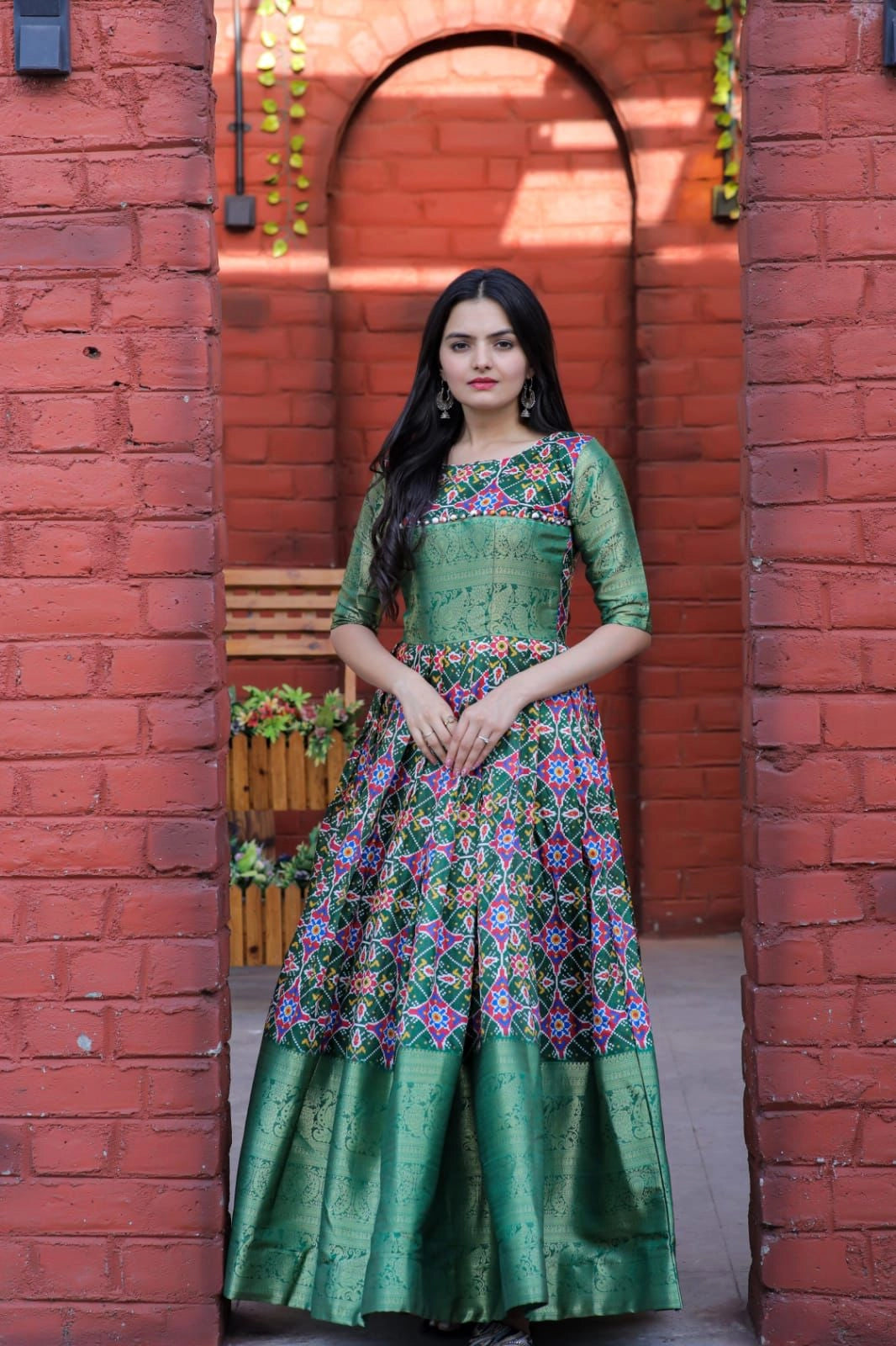 Beautiful Patola Print Jacquard Soft Silk Gown