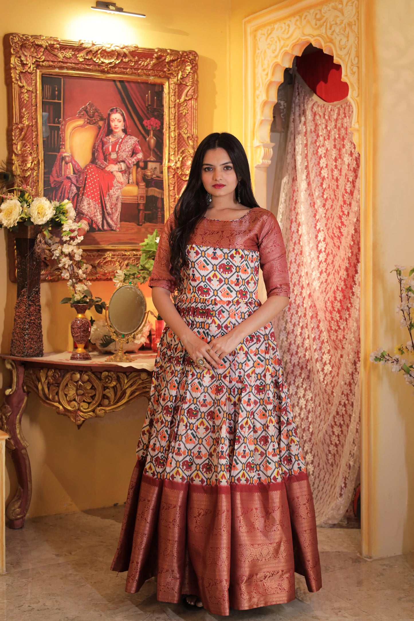 Beautiful Patola Print Soft Silk Gown