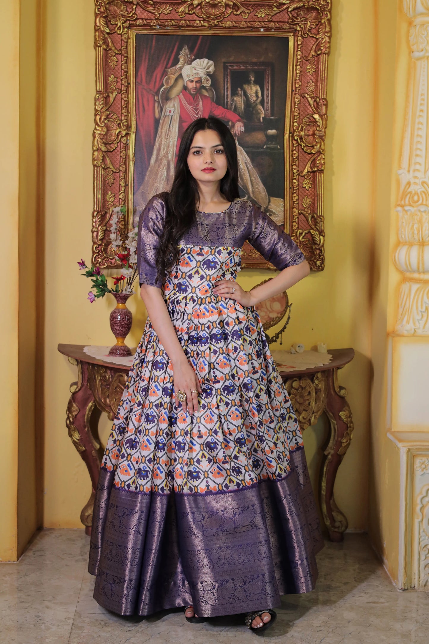 Beautiful Patola Print Soft Silk Gown