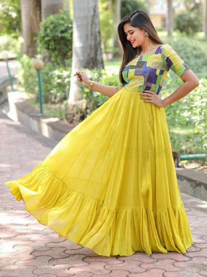 Yellow Faux Blooming Sequence Gown