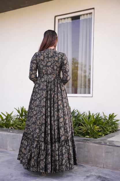 Charcoal Black Muslin Digital Printed Indowestern Suit