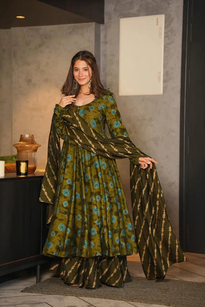 Deep Green Muslin Readymade Palazzo Suit