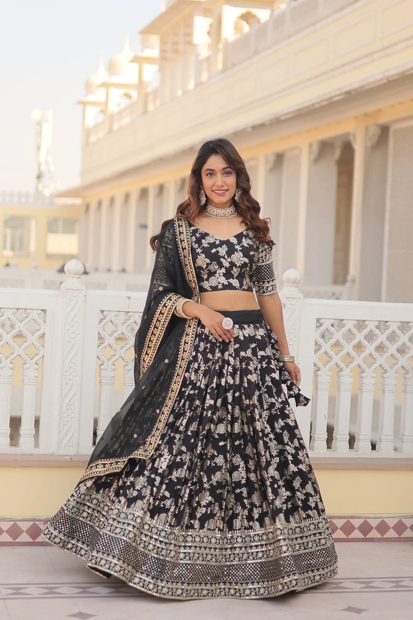 Designer Heavy Embroidered Viscose Jacquard Lehenga Choli