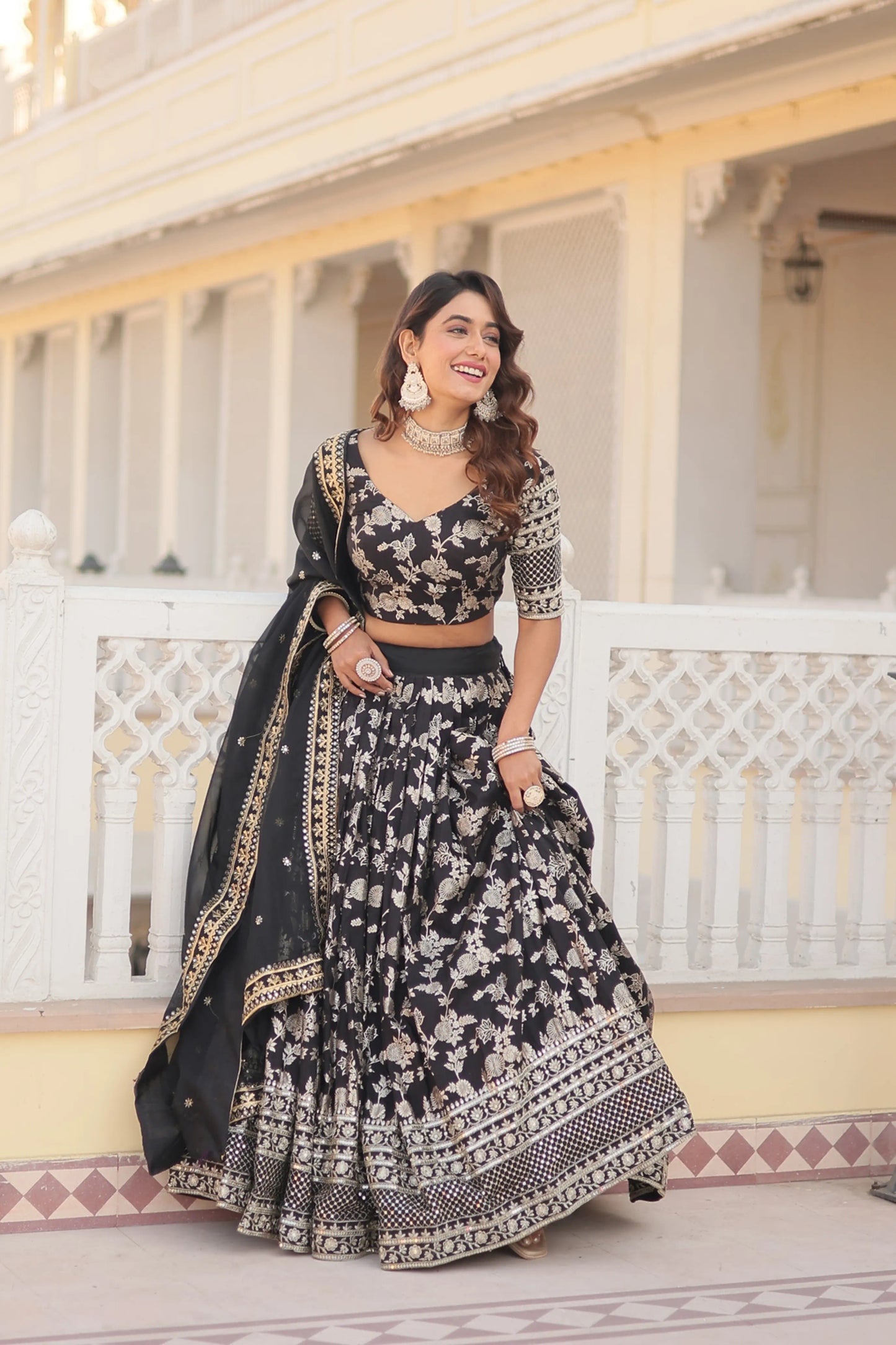 Designer Heavy Embroidered Viscose Jacquard Lehenga Choli