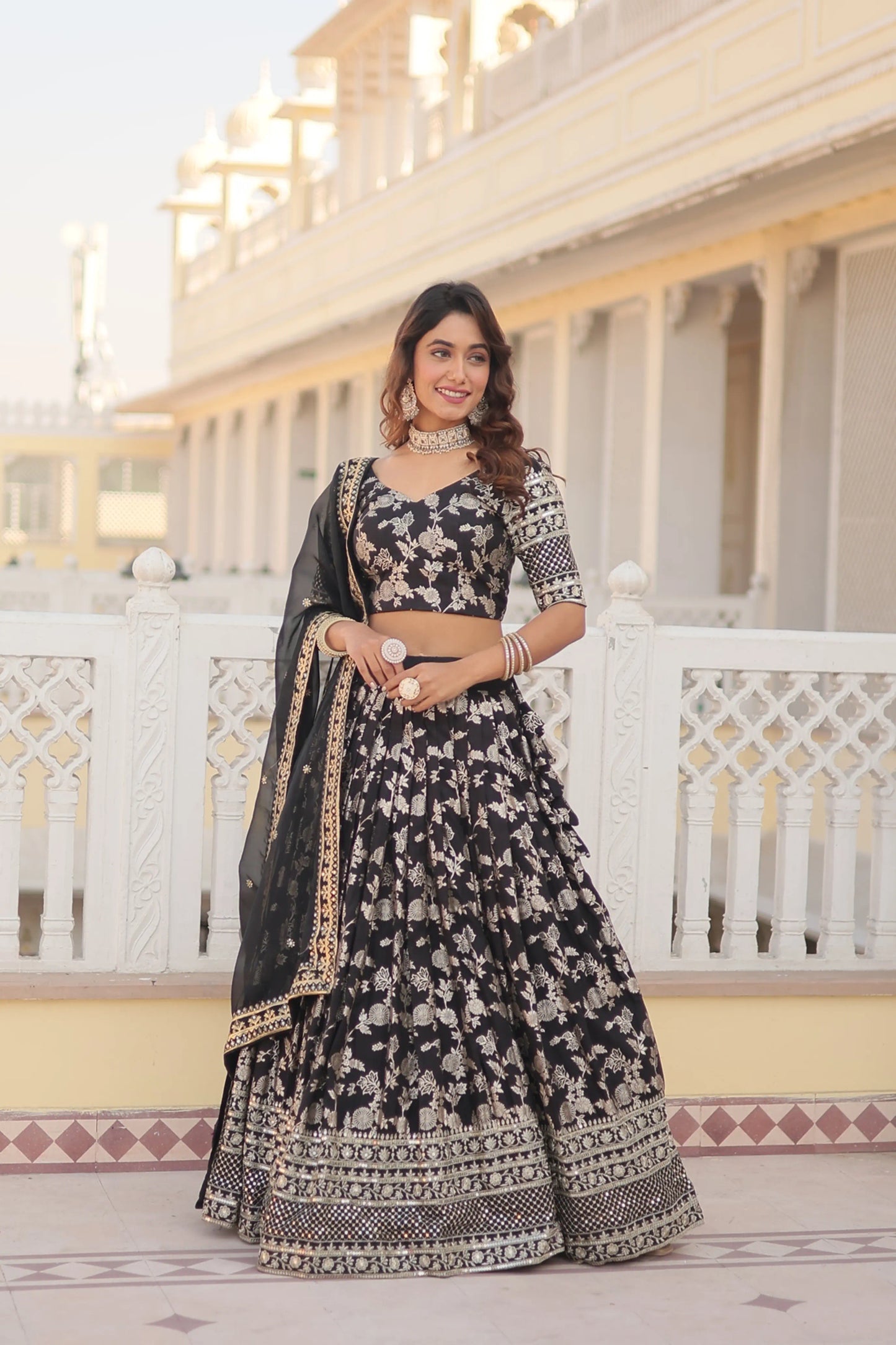 Designer Heavy Embroidered Viscose Jacquard Lehenga Choli