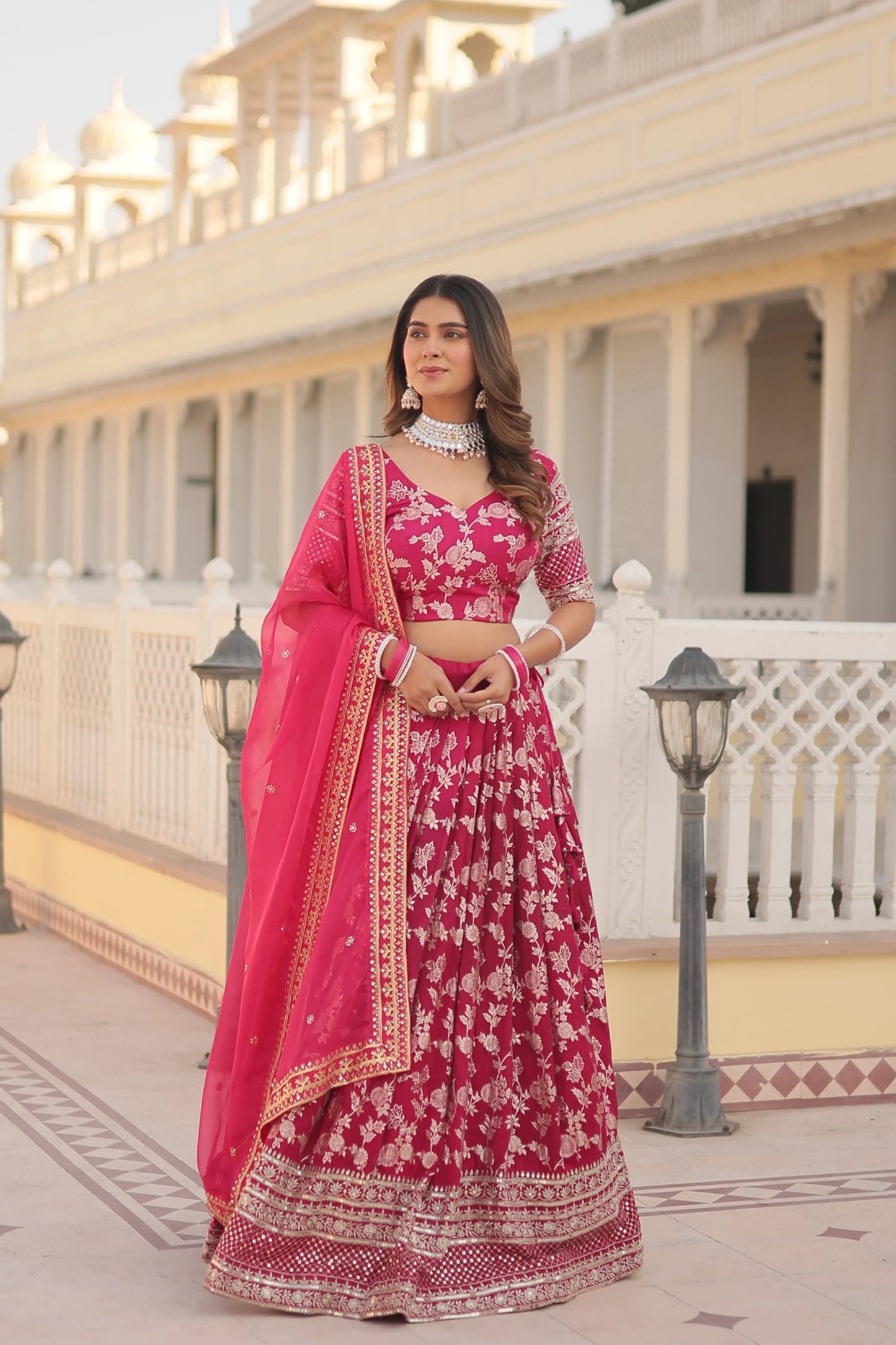 Designer Heavy Embroidered Viscose Jacquard Lehenga Choli