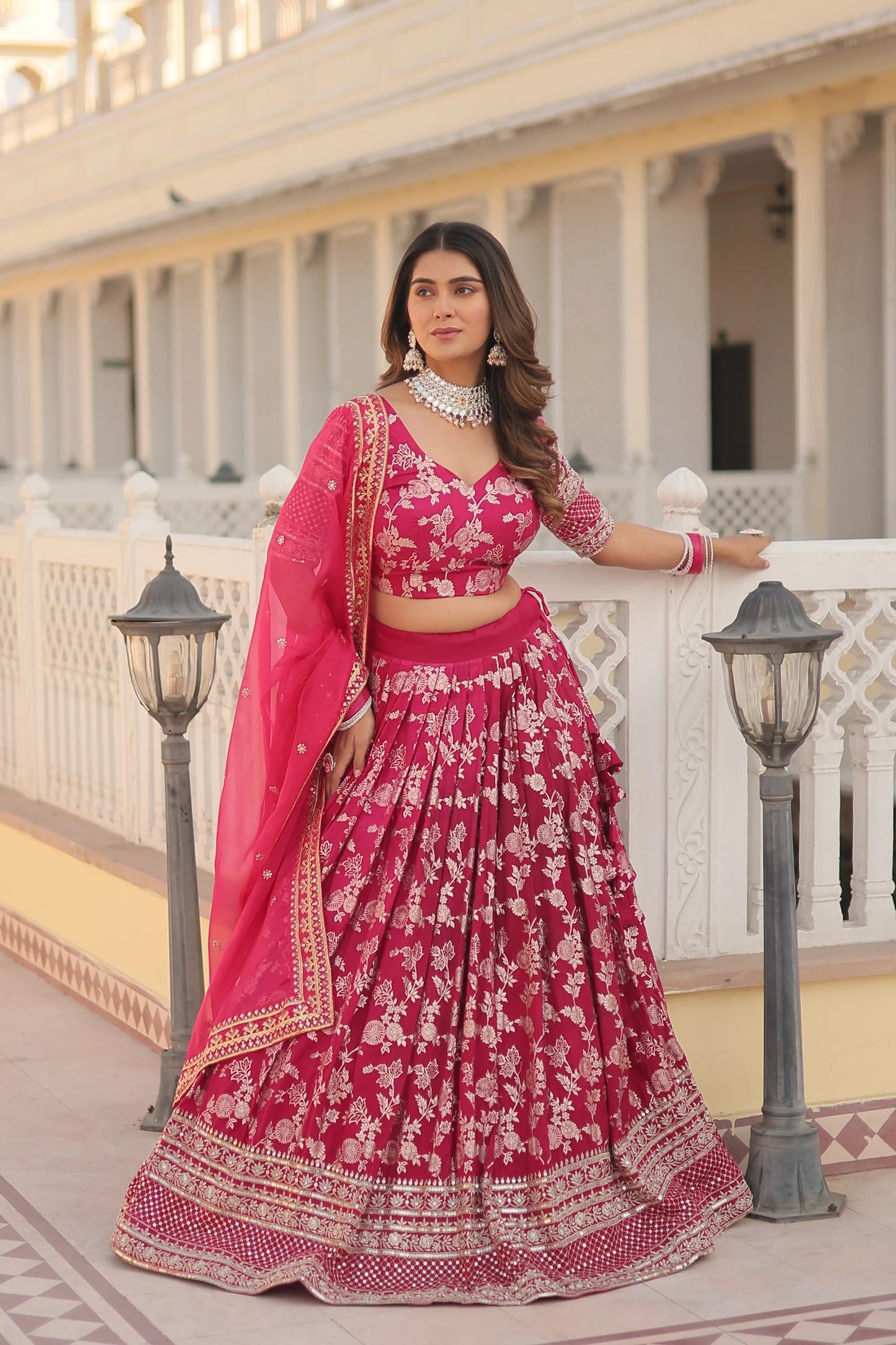 Designer Heavy Embroidered Viscose Jacquard Lehenga Choli