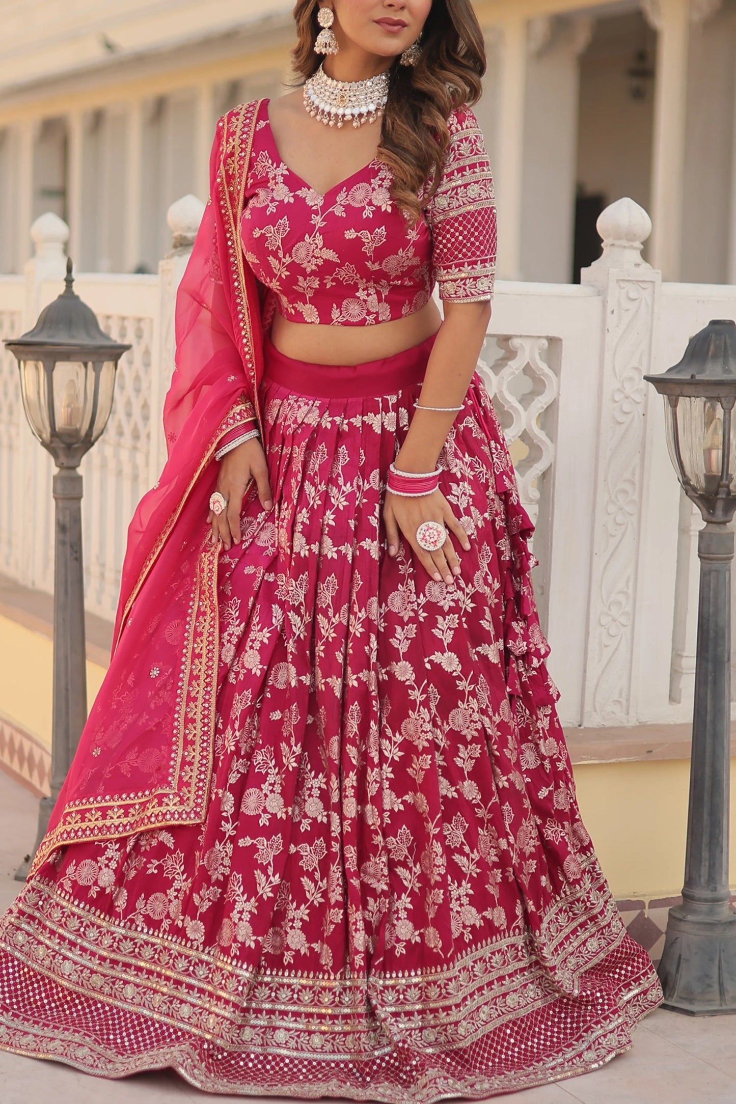 Designer Heavy Embroidered Viscose Jacquard Lehenga Choli