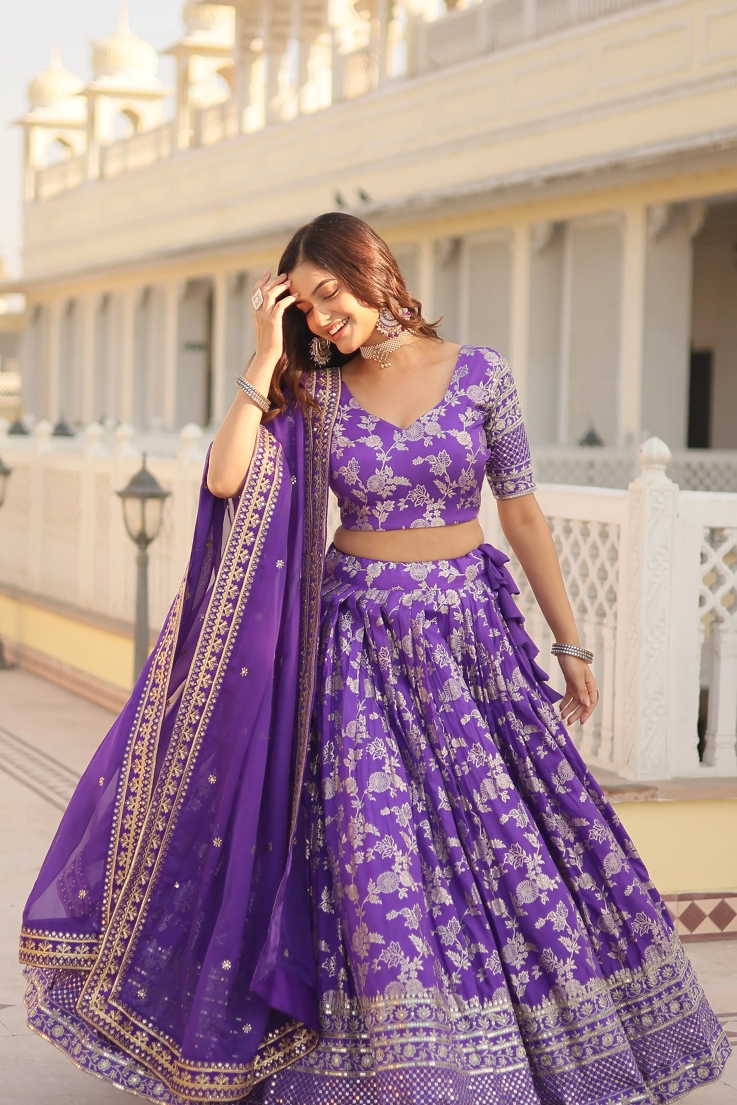 Designer Heavy Embroidered Viscose Jacquard Lehenga Choli