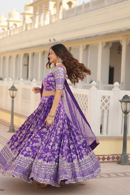 Designer Heavy Embroidered Viscose Jacquard Lehenga Choli