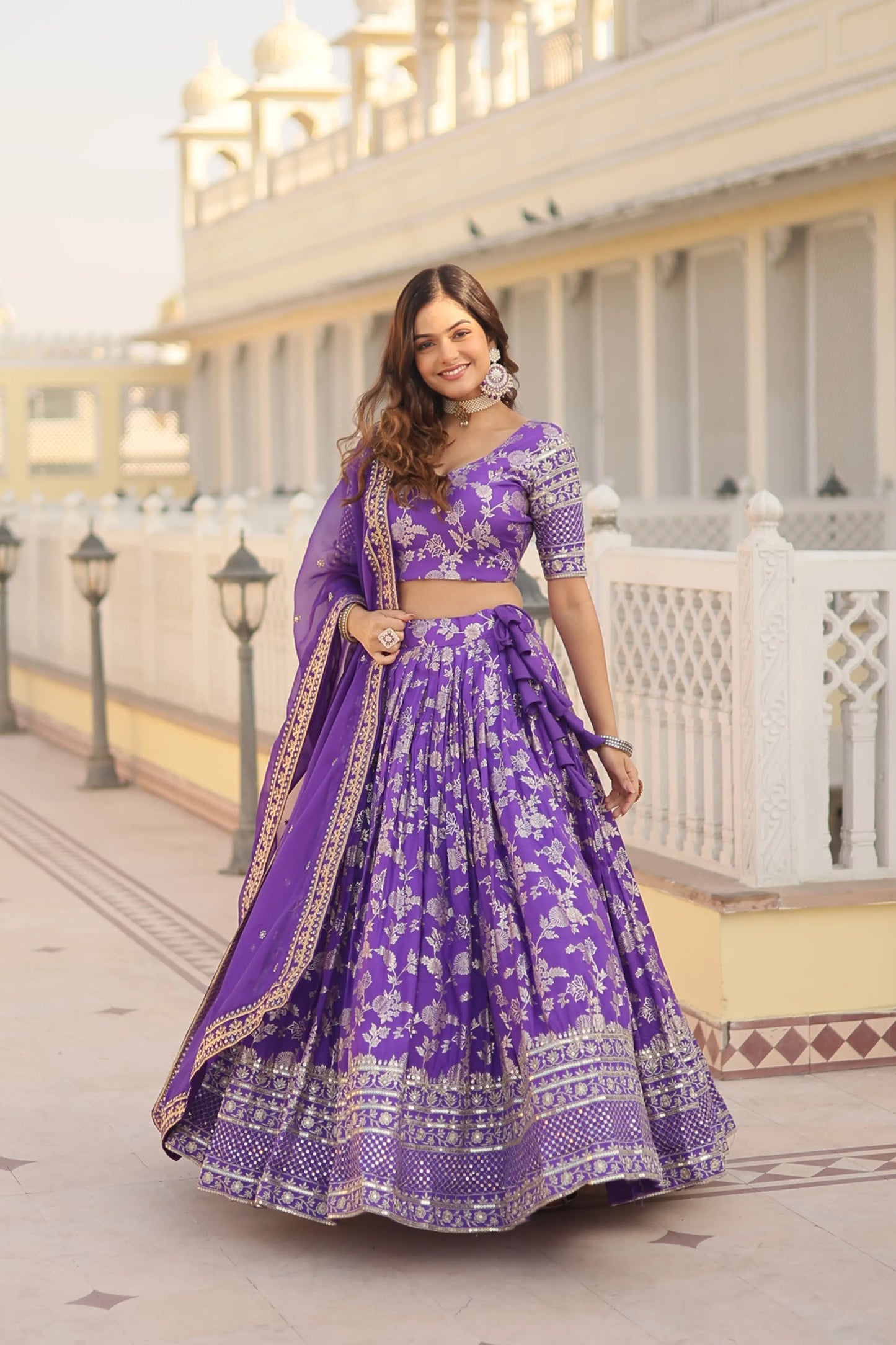 Designer Heavy Embroidered Viscose Jacquard Lehenga Choli