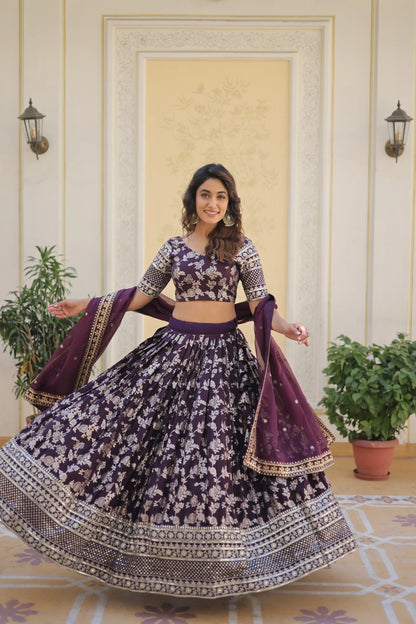 Designer Heavy Embroidered Viscose Jacquard Lehenga Choli