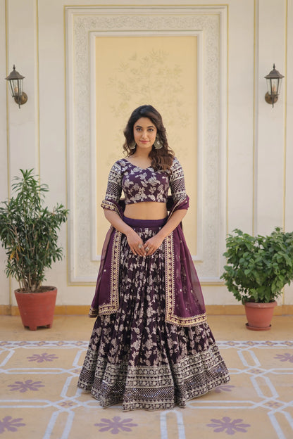 Designer Heavy Embroidered Viscose Jacquard Lehenga Choli