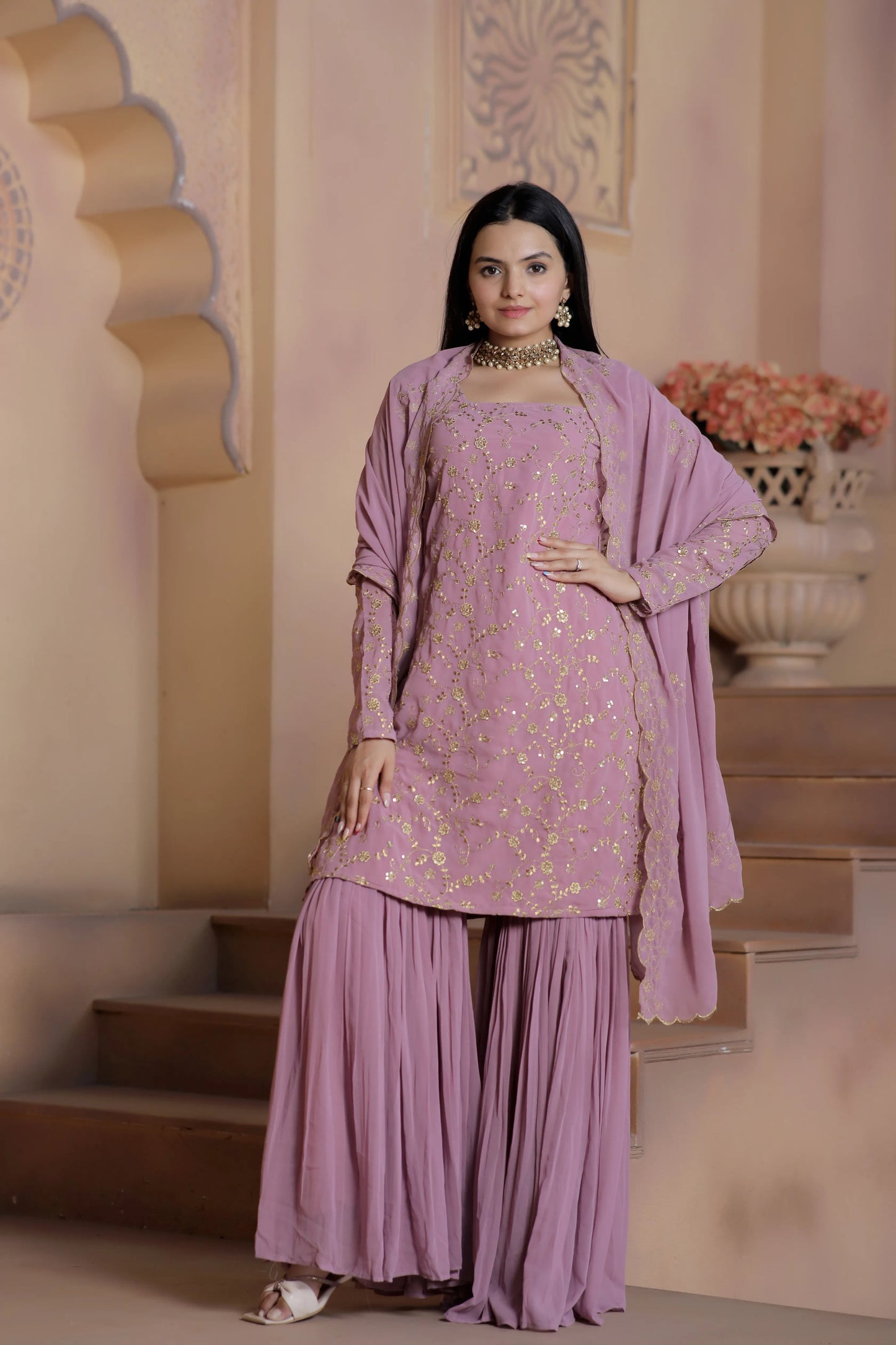 Premium Designer Zari & Sequence Work Sharara And Dupatta