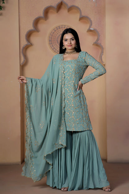 Premium Designer Zari & Sequence Work Sharara And Dupatta